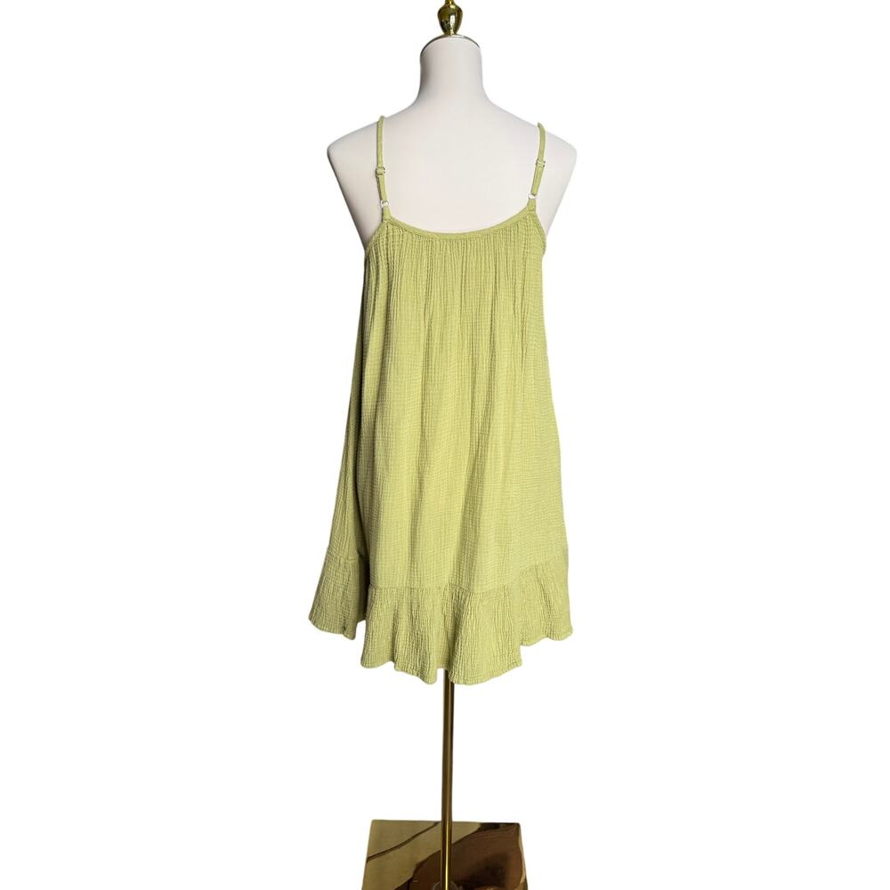 Red Haute Green Gauze Swing Mini Dress Size Small Ruffle Hem Boho - Picture 3 of 8